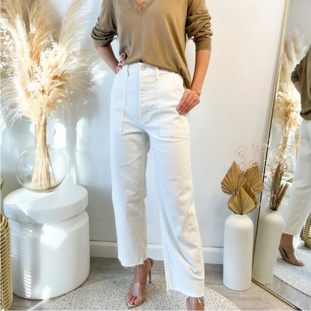 MOTHER Jeans The Patch Pocket Jeans sz 29 Ankle Fray raw hem cream utility